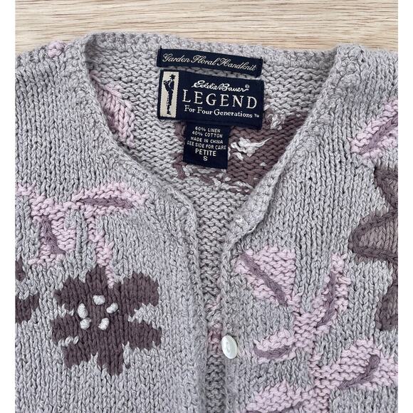 Eddie Bauer Legend Cardigan Sweater‎ Linen Blend Hand Knit Garden Floral Sz. S - Picture 3 of 5